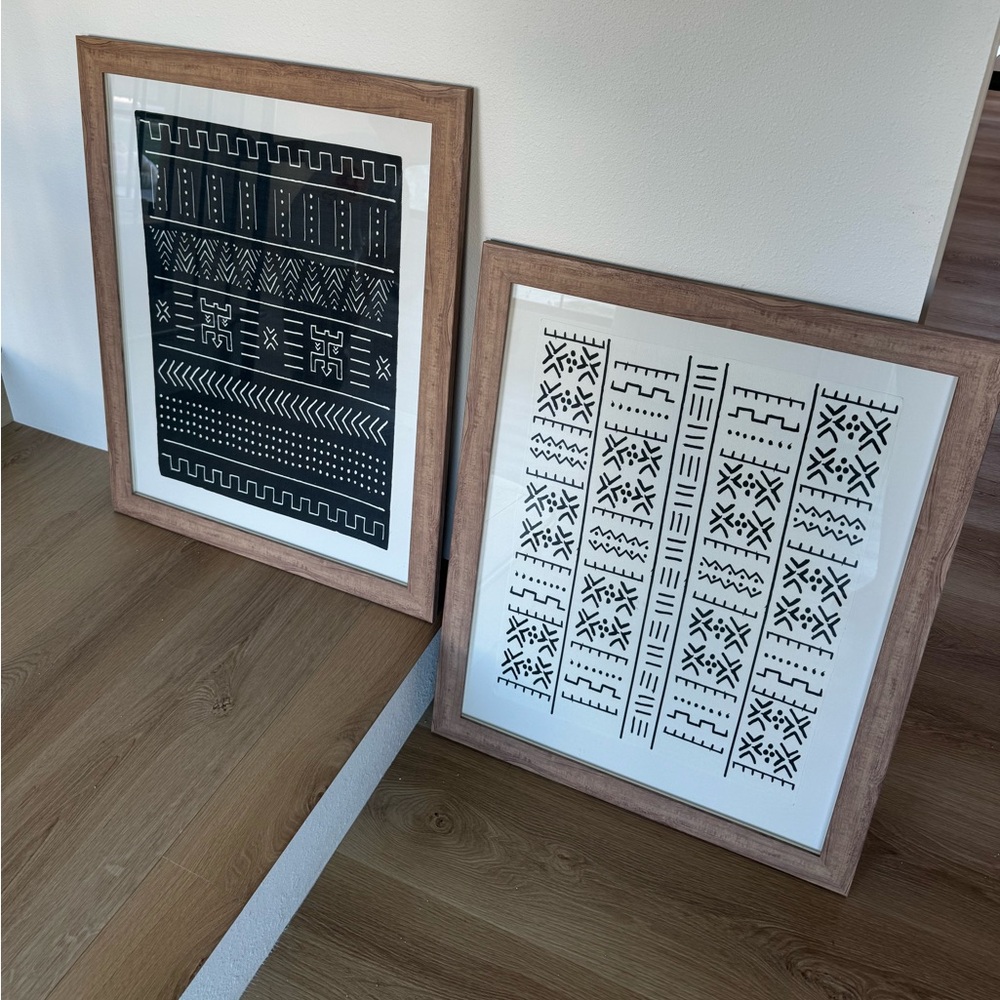 Set of 2 24"x30" Framed Black & White Geo Fabric Decorative Wall Art - Threshold